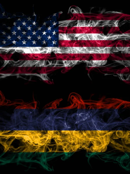 United States America America Usa American Mauritius Smoky Mystic Flags — Stock Photo, Image