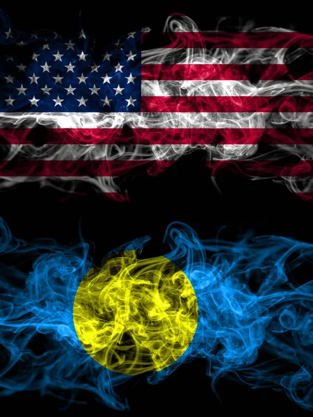 United States America America Usa American Palau Smoky Mystic Flags — Stock Photo, Image