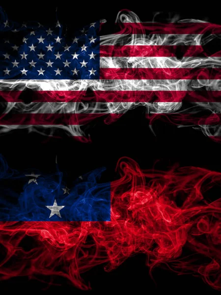 United States America America Usa American Samoa Smoky Mystic Flags — Stock Photo, Image
