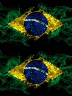 Brezilya, Brezilya 'ya karşı Brezilya, yan yana yerleştirilmiş Brezilya dumanlı mistik bayrakları. Kalın renkli ipeksi soyut duman bayrakları.