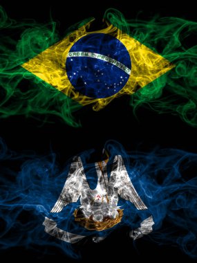 Brezilya, Brezilya, Amerika Birleşik Devletleri, Amerika, ABD, Amerika, Amerika, Louisiana, yan yana yerleştirilmiş dumanlı mistik bayraklar. Kalın renkli ipeksi soyut duman bayrakları.