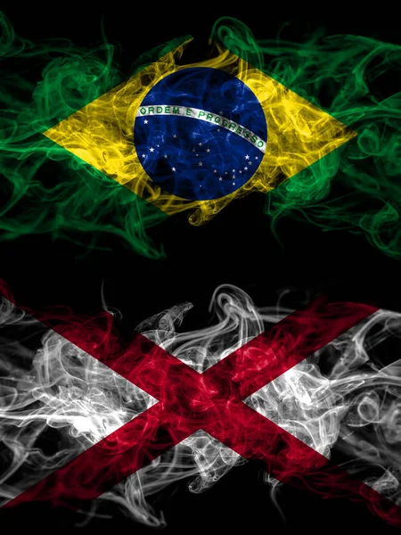 Brazil Brazilian Alabama Alabamian Smoky Mystic Flags Placed Side Side — Stock Photo, Image