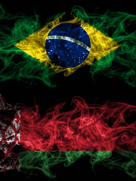 Brasil Brasil Bielorrússia Belarusian Smoky Mystic Flags Placed Side Side — Fotografia de Stock