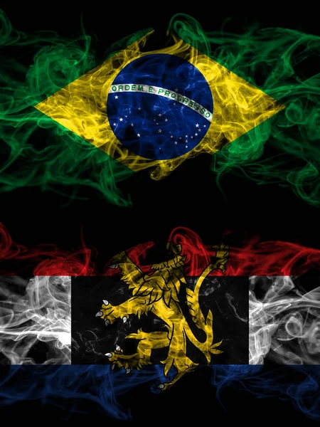 Brazil Brazilian Benelux Smoky Mystic Flags Placed Side Side Thick — Stock Photo, Image