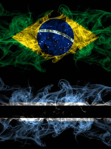 Brazylia Brazylijczyk Botswana Batswana Smoky Mistyczne Flagi Umieszczone Obok Siebie — Zdjęcie stockowe