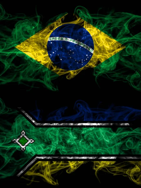 Brazilië Brazilië Brazilië Braziliaans Amapa Rokerige Mystieke Vlaggen Naast Elkaar — Stockfoto
