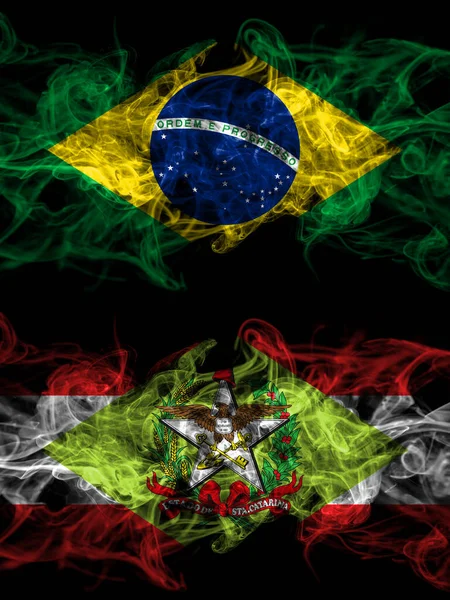 Brazil Brazilian Brazil Brazilian Santa Catarina Smoky Mystic Flags Placed — Stock Photo, Image