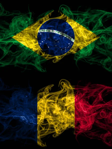 Brazilië Brazilië Tsjaad Chadiaanse Rokerige Mystieke Vlaggen Naast Elkaar Geplaatst — Stockfoto