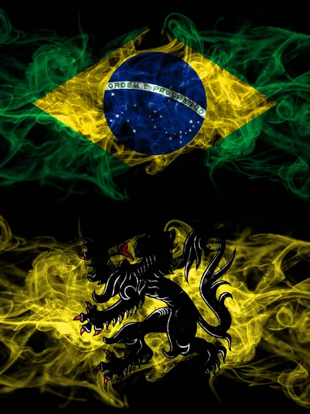 Brazil Brazilian Flanders Flemish Smoky Mystic Flags Placed Side Side — Stock Photo, Image