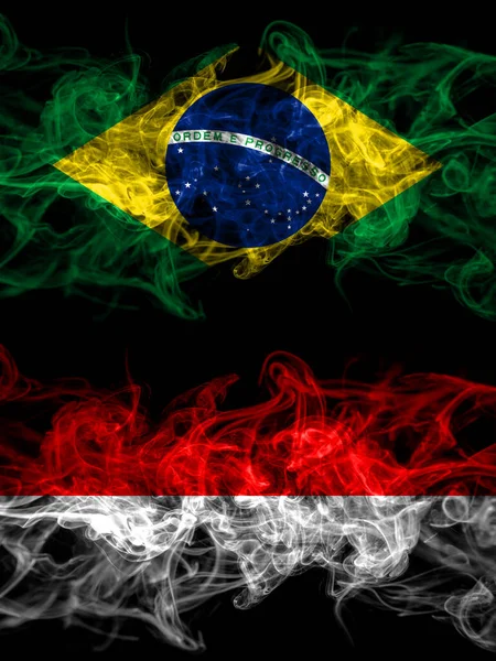 Brazil Brazilian Indonesia Indonesian Smoky Mystic Flags Placed Side Side — Stock Photo, Image