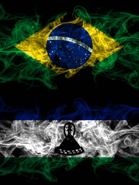 Brazil Brazilian Lesotho Smoky Mystic Flags Placed Side Side Thick — Stock Photo, Image