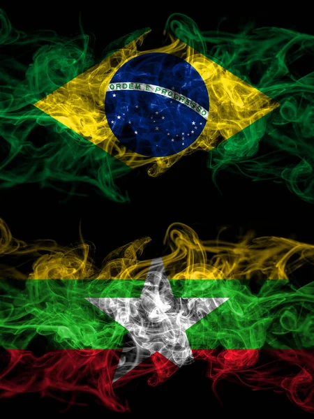 Brazil Brazilian Myanmar Burmese Smoky Mystic Flags Placed Side Side — Stock Fotó