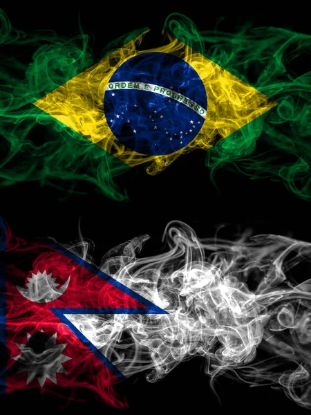 Brazil Brazilian Nepal Nepali Nepalese Smoky Mystic Flags Placed Side — Stockfoto