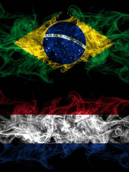 Brazil Brazilian Netherlands Dutch Holland Smoky Mystic Flags Placed Side —  Fotos de Stock