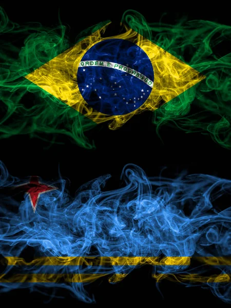 Brazil Brazilian Netherlands Dutch Holland Aruba Smoky Mystic Flags Placed — Stock Photo, Image