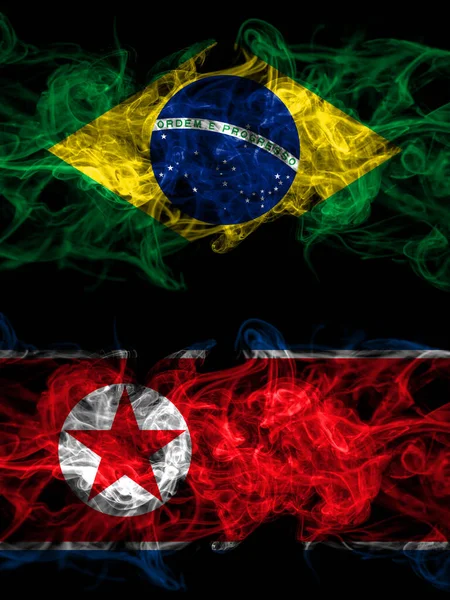 Brazil Brazilian North Korea Korean Smoky Mystic Flags Placed Side — 图库照片