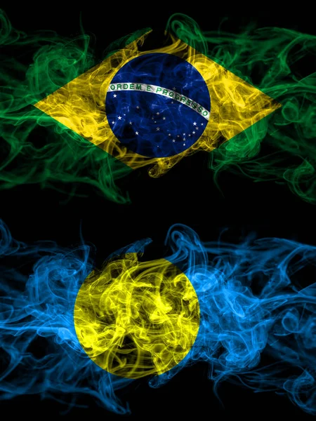 Brazil Brazilian Palau Smoky Mystic Flags Placed Side Side Thick — Φωτογραφία Αρχείου