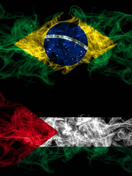 Brazil Brazilian Palestine Palestinian Smoky Mystic Flags Placed Side Side — Stock fotografie