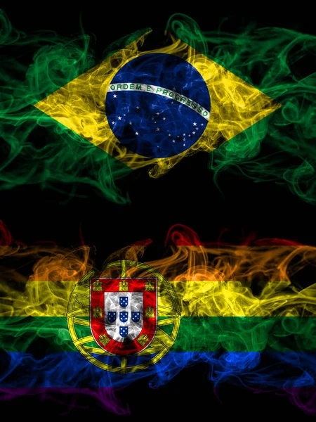 Brazil Brazilian Portugal Portuguese Gay Pride Smoky Mystic Flags Placed — Fotografia de Stock