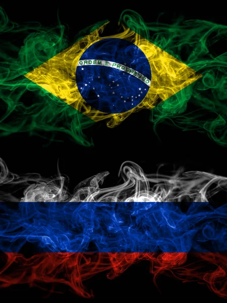 Brazil Brazilian Russia Russian Smoky Mystic Flags Placed Side Side — Fotografia de Stock