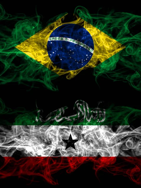 Brazil Brazilian Somaliland Smoky Mystic Flags Placed Side Side Thick — Stock Photo, Image