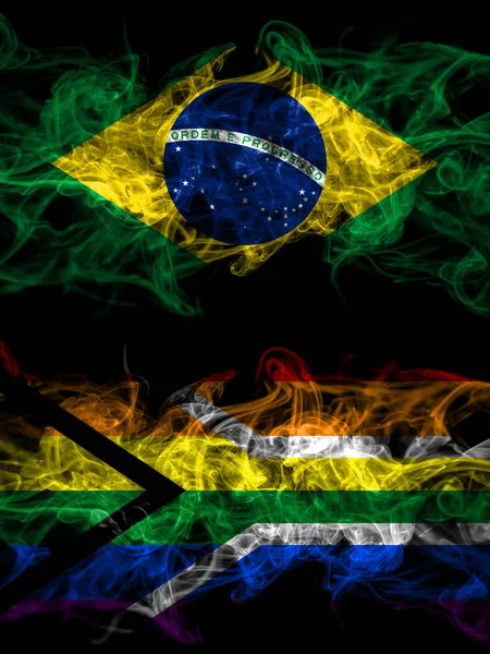 Brasil Brasil África Sul Africano Bandeiras Místicas Fumegantes Gay Colocados — Fotografia de Stock