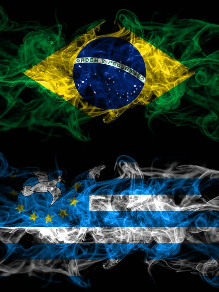 Brazil Brazilian South Cameroon Smoky Mystic Flags Placed Side Side — Stock Photo, Image