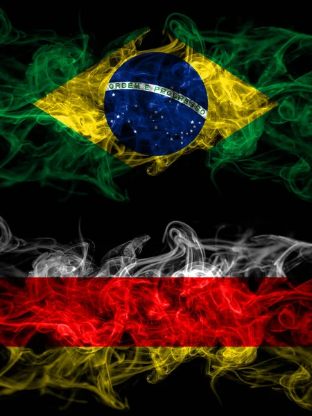 Brasil Brasil Ossétia Sul Bandeiras Místicas Fumegantes Colocadas Lado Lado — Fotografia de Stock