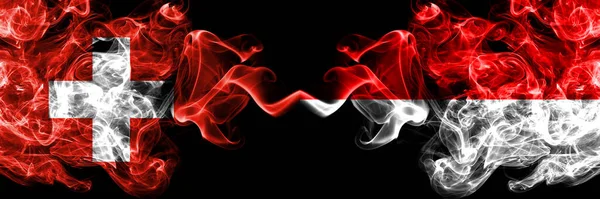 Switzerland Swiss Indonesia Indonesian Smoky Mystic Flags Placed Side Side — Stock Photo, Image