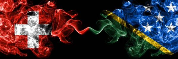 Switzerland Swiss Solomon Islands Smoky Mystic Flags Placed Side Side — Stock Photo, Image