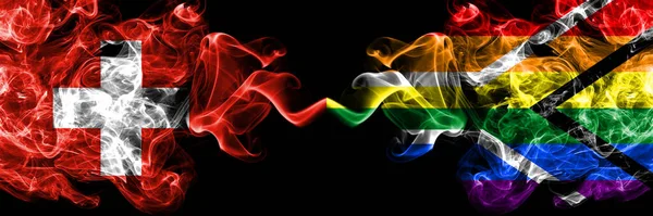Suíça Suíça África Sul Africano Bandeiras Místicas Fumegantes Gay Colocados — Fotografia de Stock
