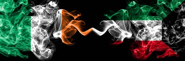 Irská Republika Irská Kuvajt Kuvajtské Kouřové Mystické Vlajky Umístěné Bok — Stock fotografie