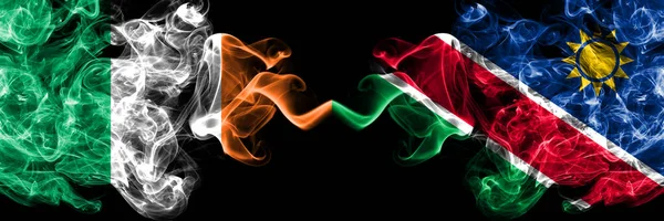 Republika Irlandii Irlandczycy Namibia Namibijskie Flagi Mistyczne Dymu Umieszczone Obok — Zdjęcie stockowe