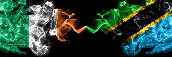 Republic Ireland Irish Tanzania Smoky Mystic Flags Placed Side Side — Stock Photo, Image