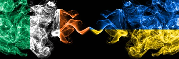 Republic Ireland Irish Ukraine Ukrainian Smoky Mystic Flags Placed Side — Stockfoto