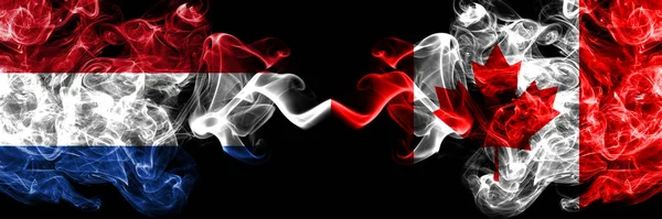 Netherlands Canada Canadian Smoky Mystic Flags Placed Side Side Thick — Stock Photo, Image