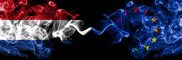 Netherlands Europe European Gay Smoky Mystic Flags Placed Side Side — Stock Photo, Image