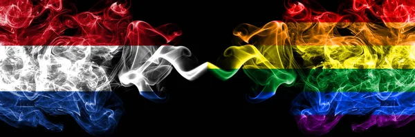 Netherlands Gay Pride Smoky Mystic Flags Placed Side Side Thick — Stock Photo, Image