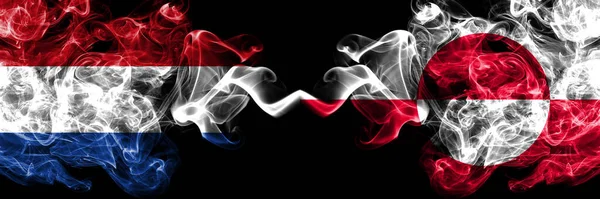 Netherlands Greenland Denmark Danish Smoky Mystic Flags Placed Side Side — Stock Photo, Image