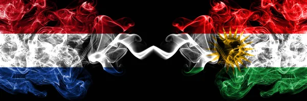Netherlands Kurdistan Kurdish Kurds Smoky Mystic Flags Placed Side Side — Stock Photo, Image