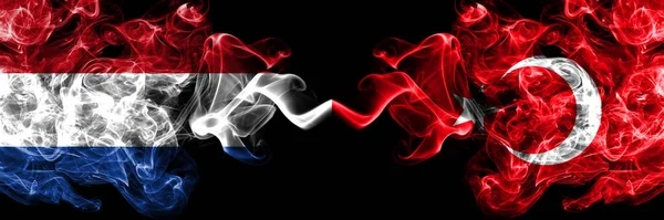 Netherlands Turkey Turkish Turk Smoky Mystic Flags Placed Side Side — Stock Photo, Image