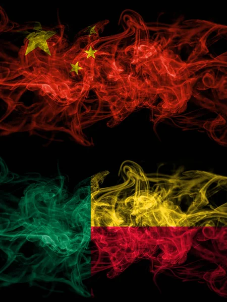 China Chinese Benin Beninese Smoky Mystic Flags Placed Side Side — Foto de Stock