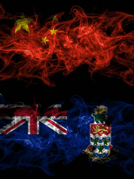 China Chinese British Britain Cayman Islands Smoky Mystic Flags Placed —  Fotos de Stock