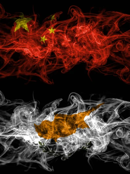 China Chinese Cyprus Cypriot Smoky Mystic Flags Placed Side Side — Foto Stock