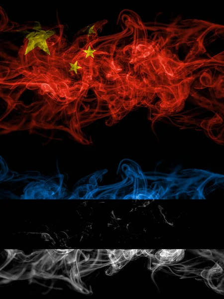 China Chinese Estonia Estonian Smoky Mystic Flags Placed Side Side — Stockfoto
