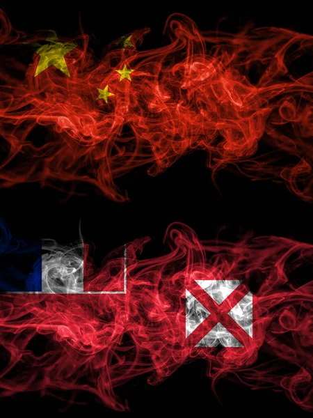 China Chinese France French Wallis Futuna Smoky Mystic Flags Placed — ストック写真
