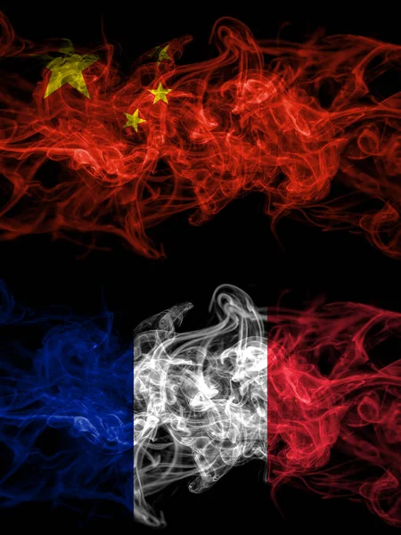 China Chinese France French Smoky Mystic Flags Placed Side Side — Foto Stock