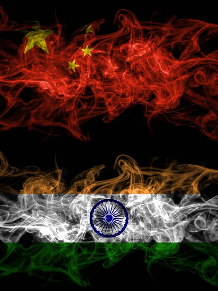 China Chinese India Smoky Mystic Flags Placed Side Side Thick — Φωτογραφία Αρχείου