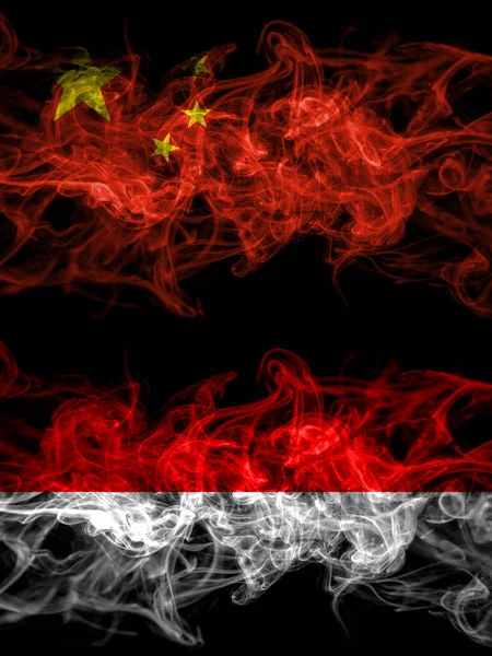 China Chinese Indonesia Indonesian Smoky Mystic Flags Placed Side Side — Stockfoto