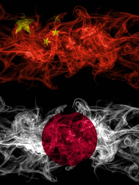 China Chinese Japan Japanese Smoky Mystic Flags Placed Side Side — Foto Stock